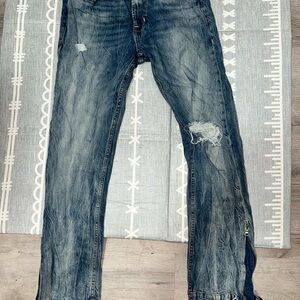 Hudson Jeans Men's Bootcut in Distressed Blue with Zippers and Buckles